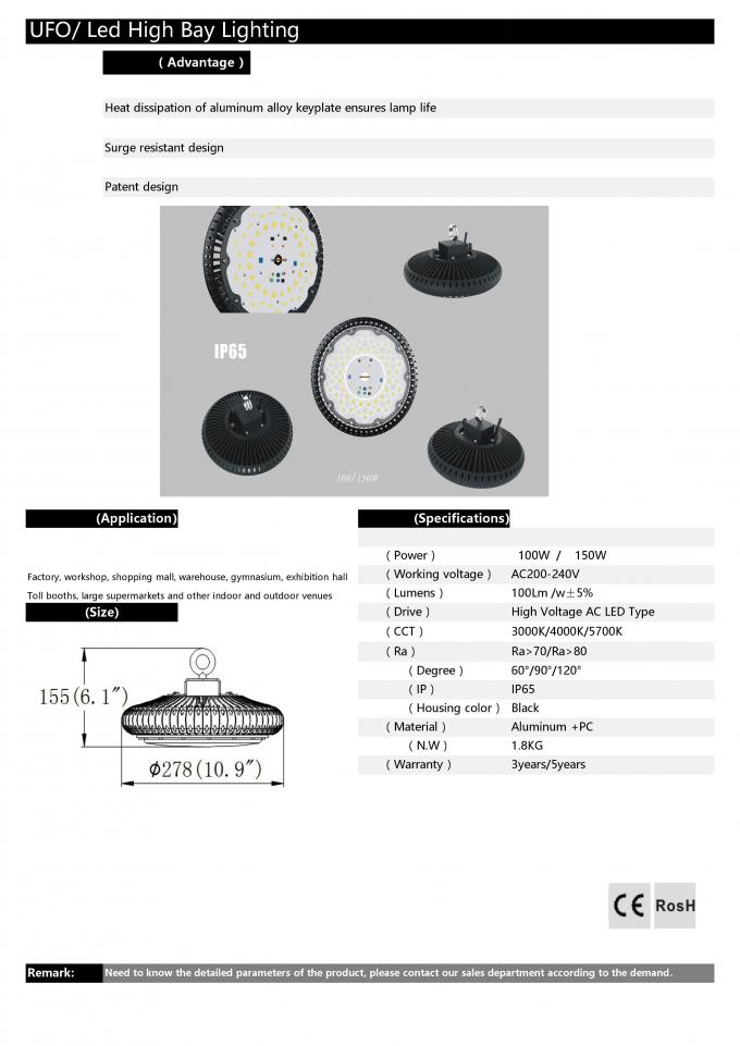 UFO 150w führte hohes Buchtlicht